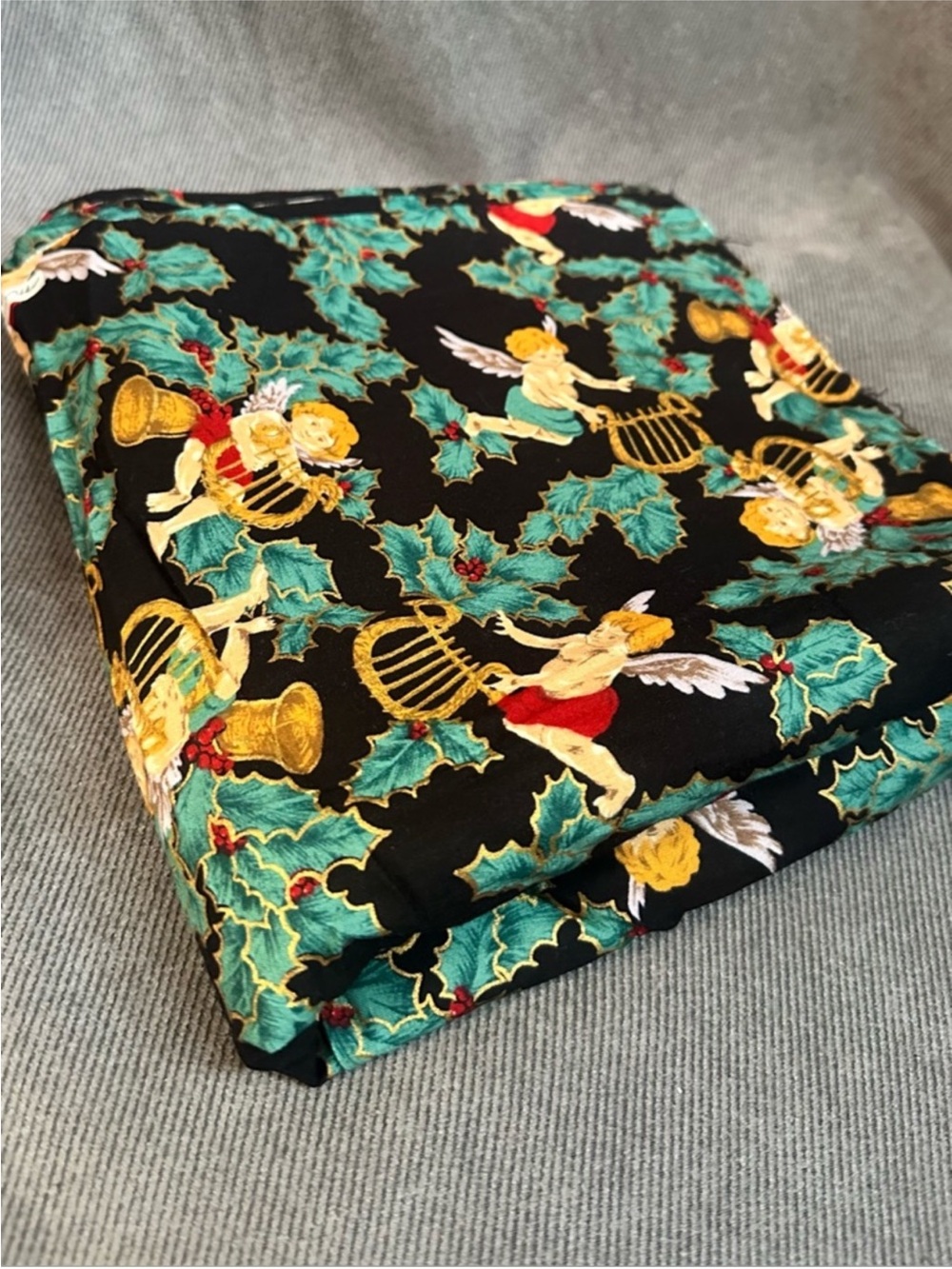 Vintage Christmas Fabric Cherubs Harps Holly Berry Moda Cotton 2 yards